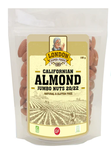 LONDON SUPER FOODS Californian Natural Almond Jumbo Nuts  20/22, 100g - Gluten Free