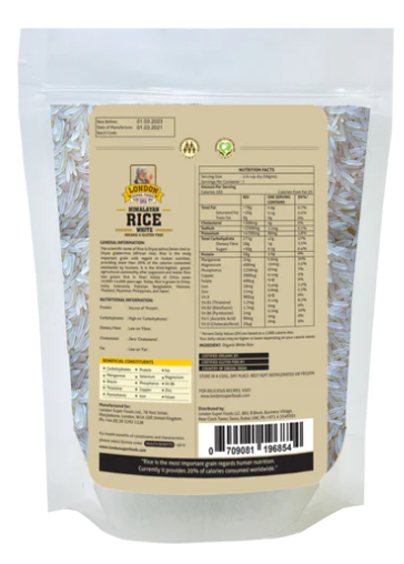 LONDON SUPER FOODS Himalayan Natural White Basmati Rice, 350g - Gluten Free