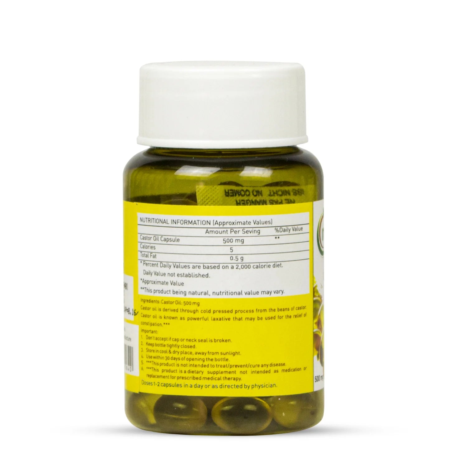 Castor Oil softgel 60 capsules, 500Mg