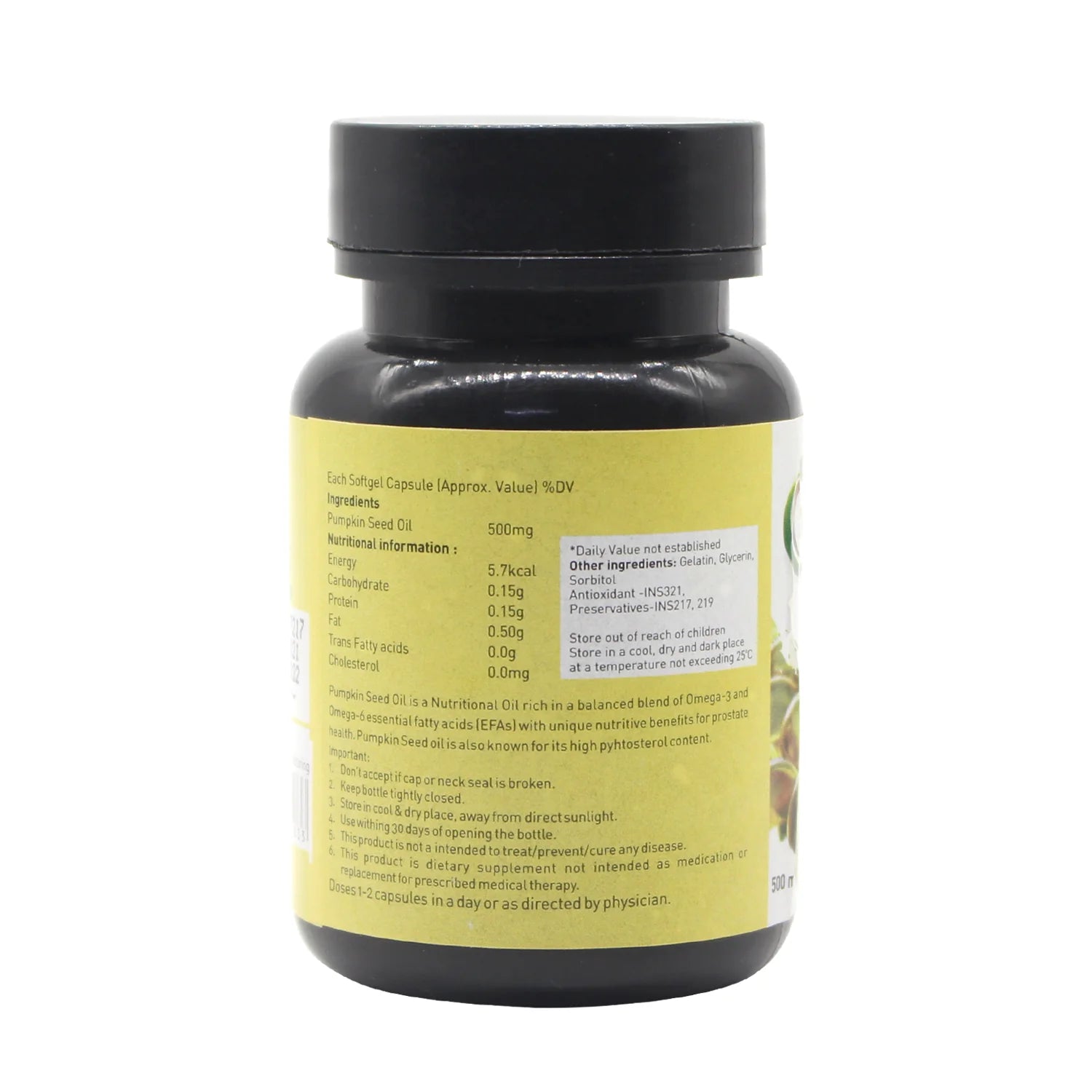 NUTRIORG Pumpkin Seed Oil Soft Gel 60 Capsules Bottle, 500Mg
