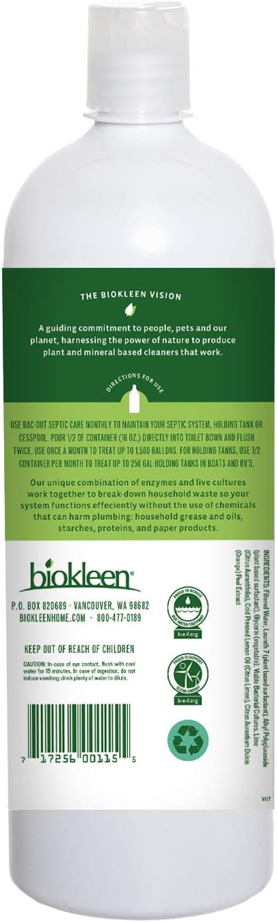 BIOKLEEN Bac-Out Septic Care - Pack of 6 (32 Oz each)