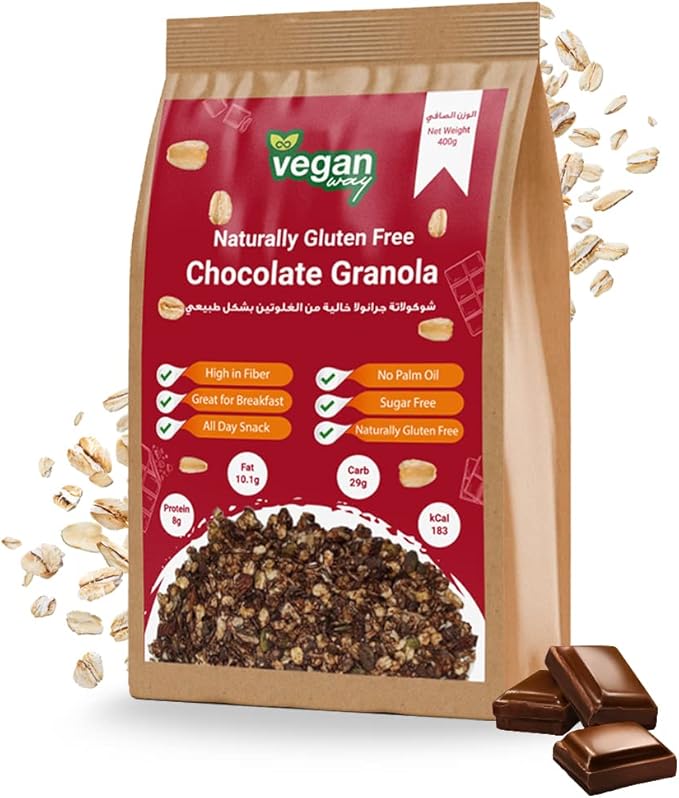 VEGAN WAY Naturally Gluten Free Chocolate Granola - Vegan, Gluten Free, Sugar Free - 400g