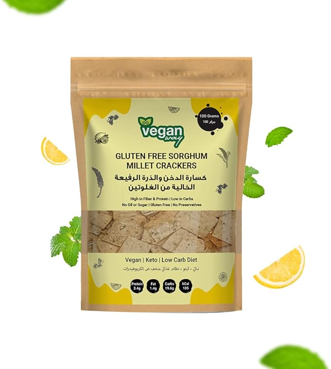 VEGAN WAY Sorghum Millet Crackers - Vegan, Gluten Free, Sugar Free - 100g