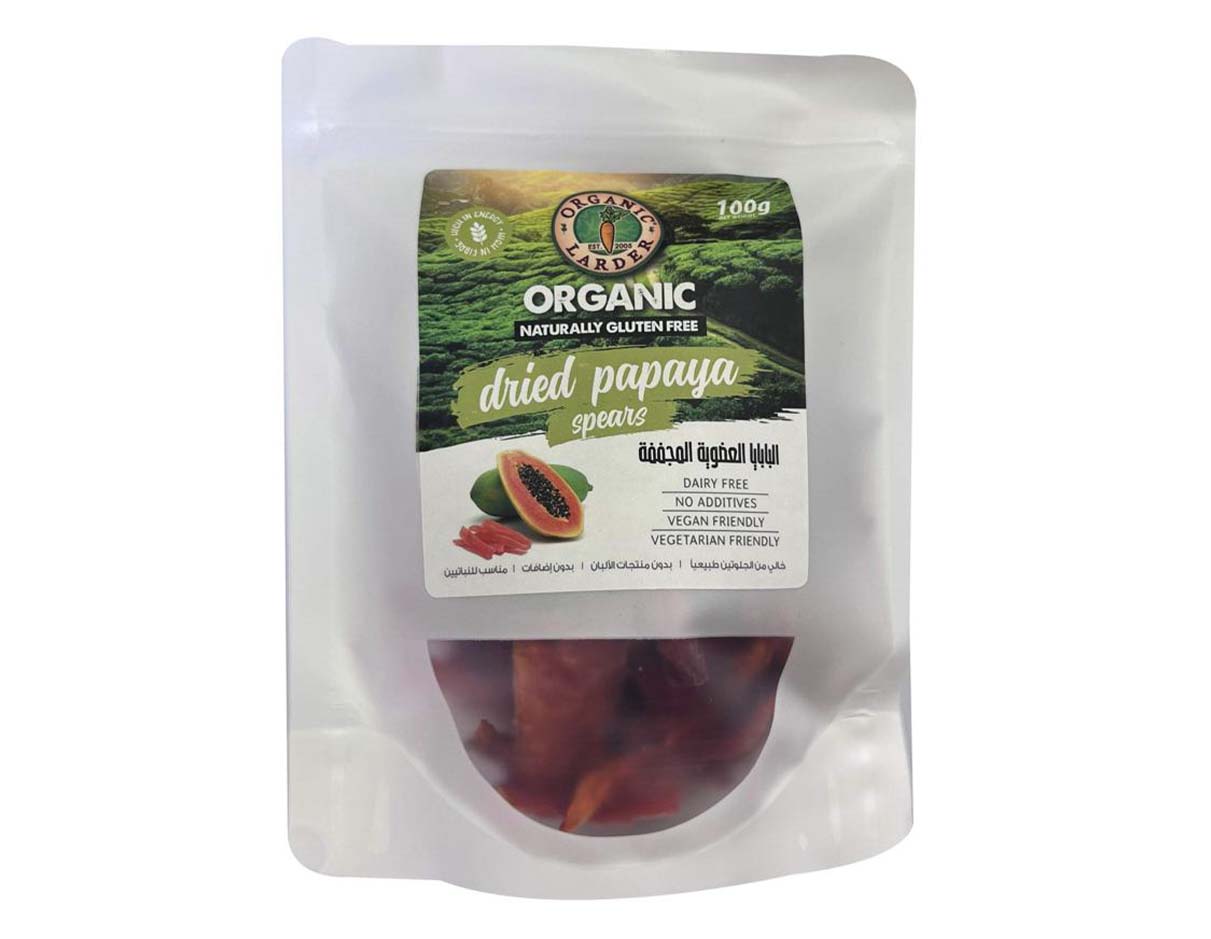 ORGANIC LARDER Dried Papaya Spears, 100g