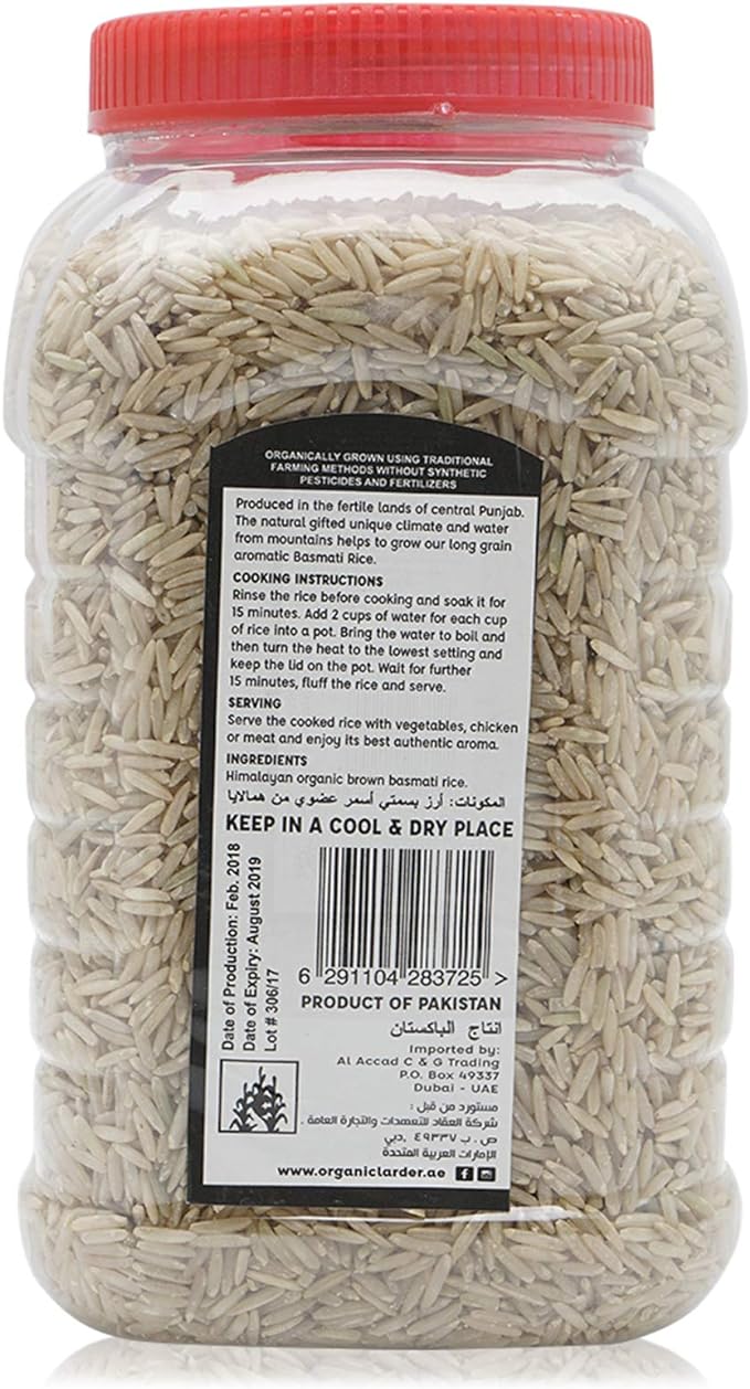 ORGANIC LARDER Himalayan Brown Basmati Rice, 1Kg - Organic, Vegan, Natural