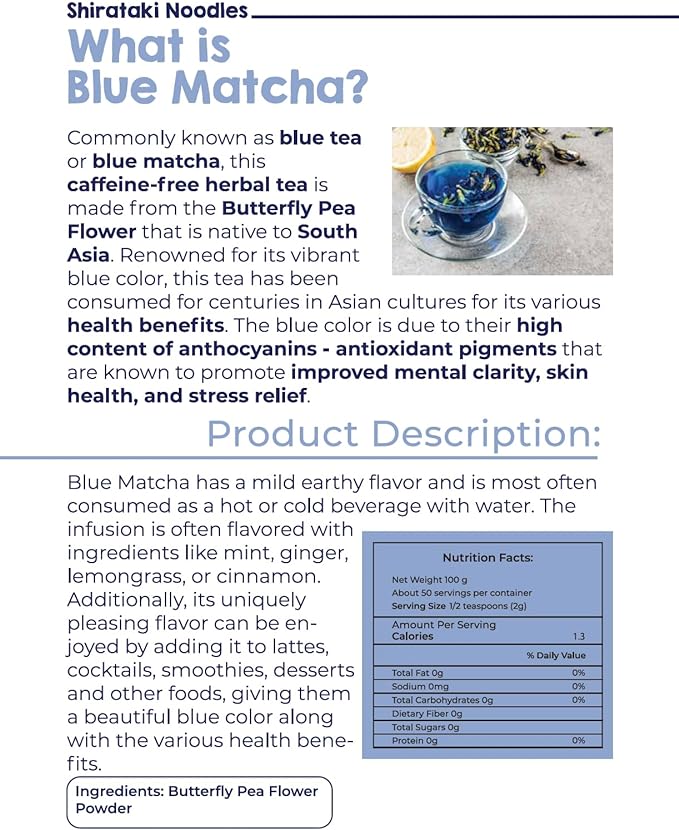 LIVSMART Blue Matcha, Butterfly Pea Flower Tea Powder, 100g - Vegan, Natural