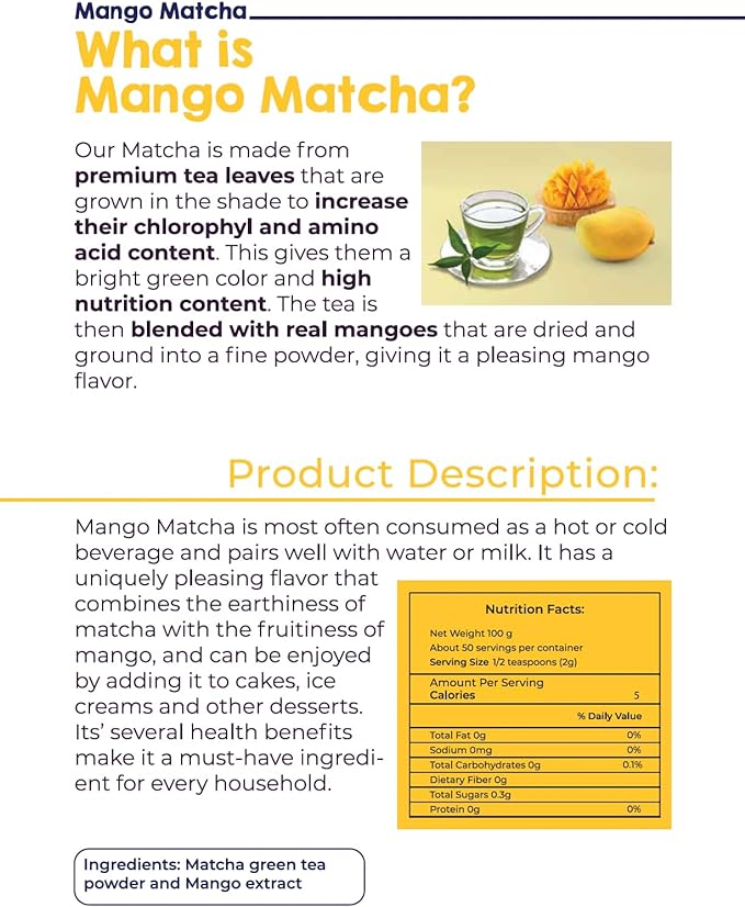 LIVSMART Mango Matcha, Natural Mango Infused Green Tea Powder, 100g - Vegan, Gluten Free