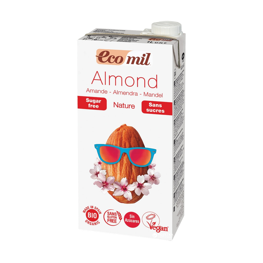 ECOMIL Almond Drink Nature Sugar Free, 1Ltr - Organic, Vegan, Gluten Free, Sugar Free