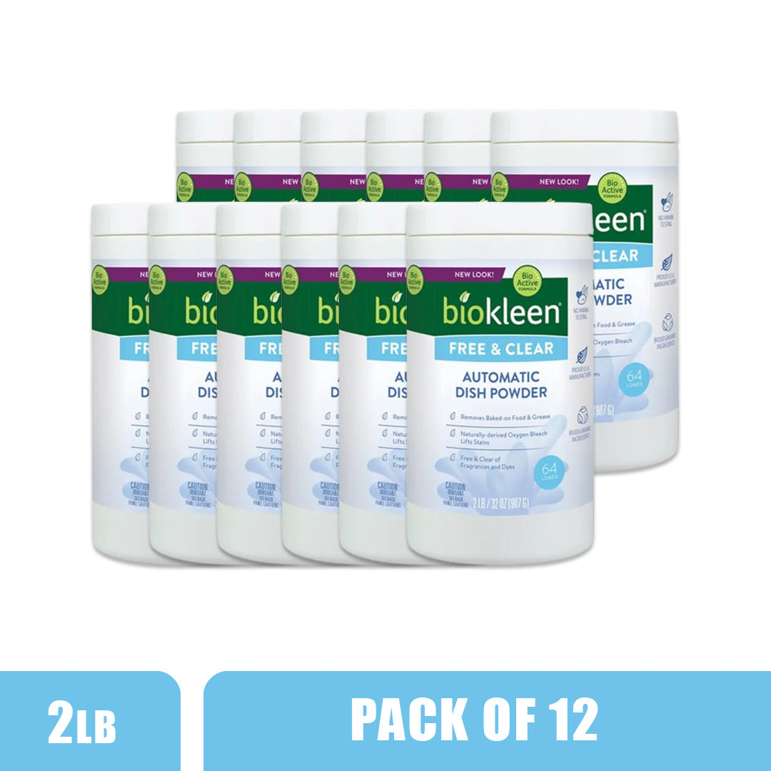 BIOKLEEN Free & Clear Automatic Dish Soap Powder - Pack of 12 (2lb each)