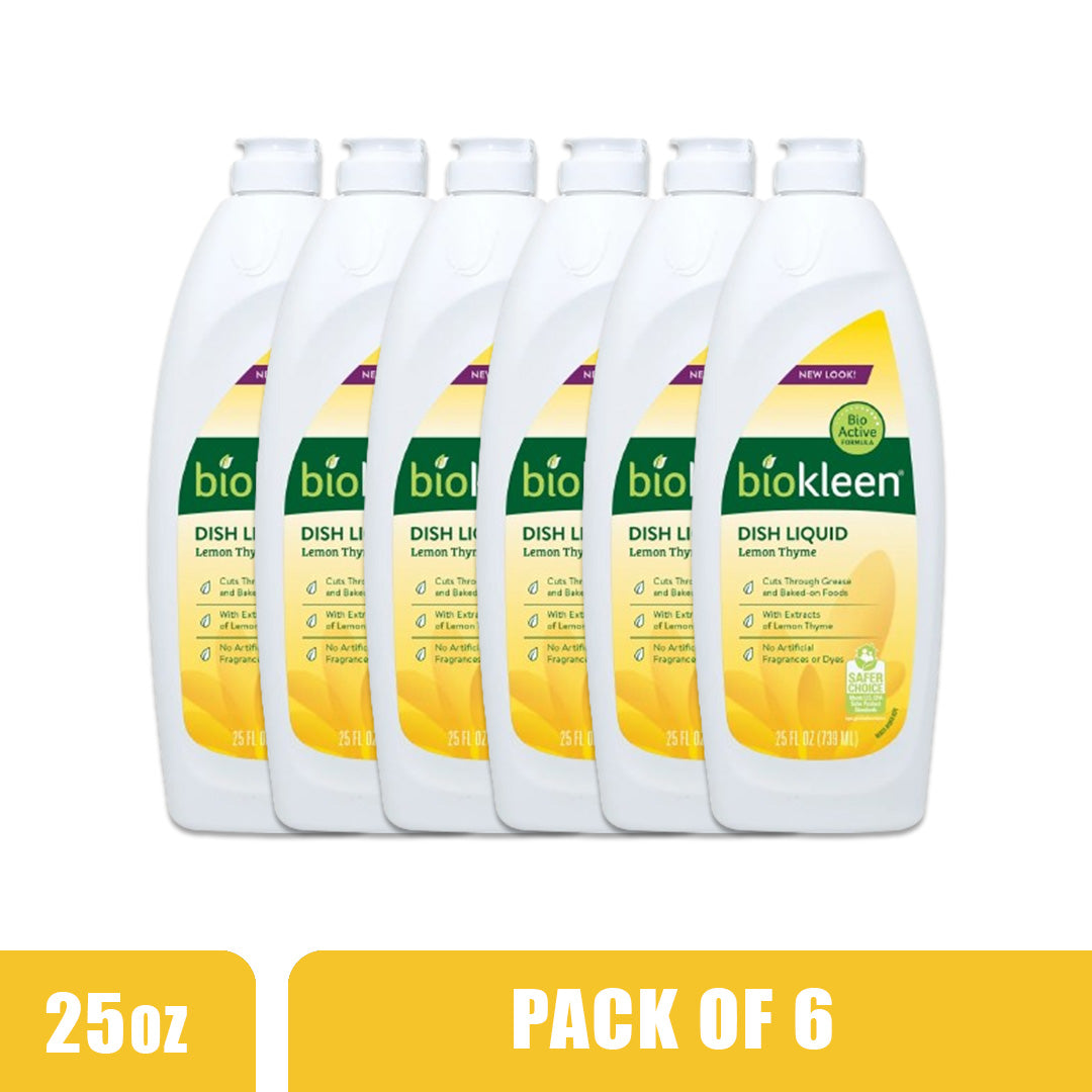 BIOKLEEN - Lemon-Thyme Dishwash Liquid - Pack of 6 (25 Oz each)
