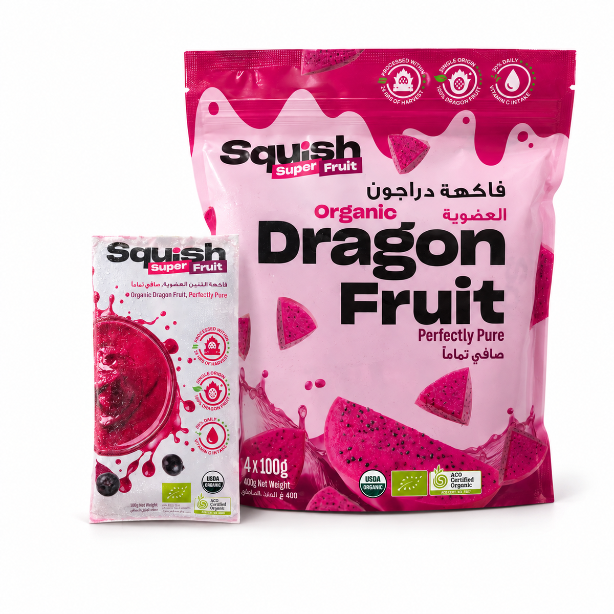 SQUISH Organic Pink Dragon Fruit (Pitaya) – Frozen 400g