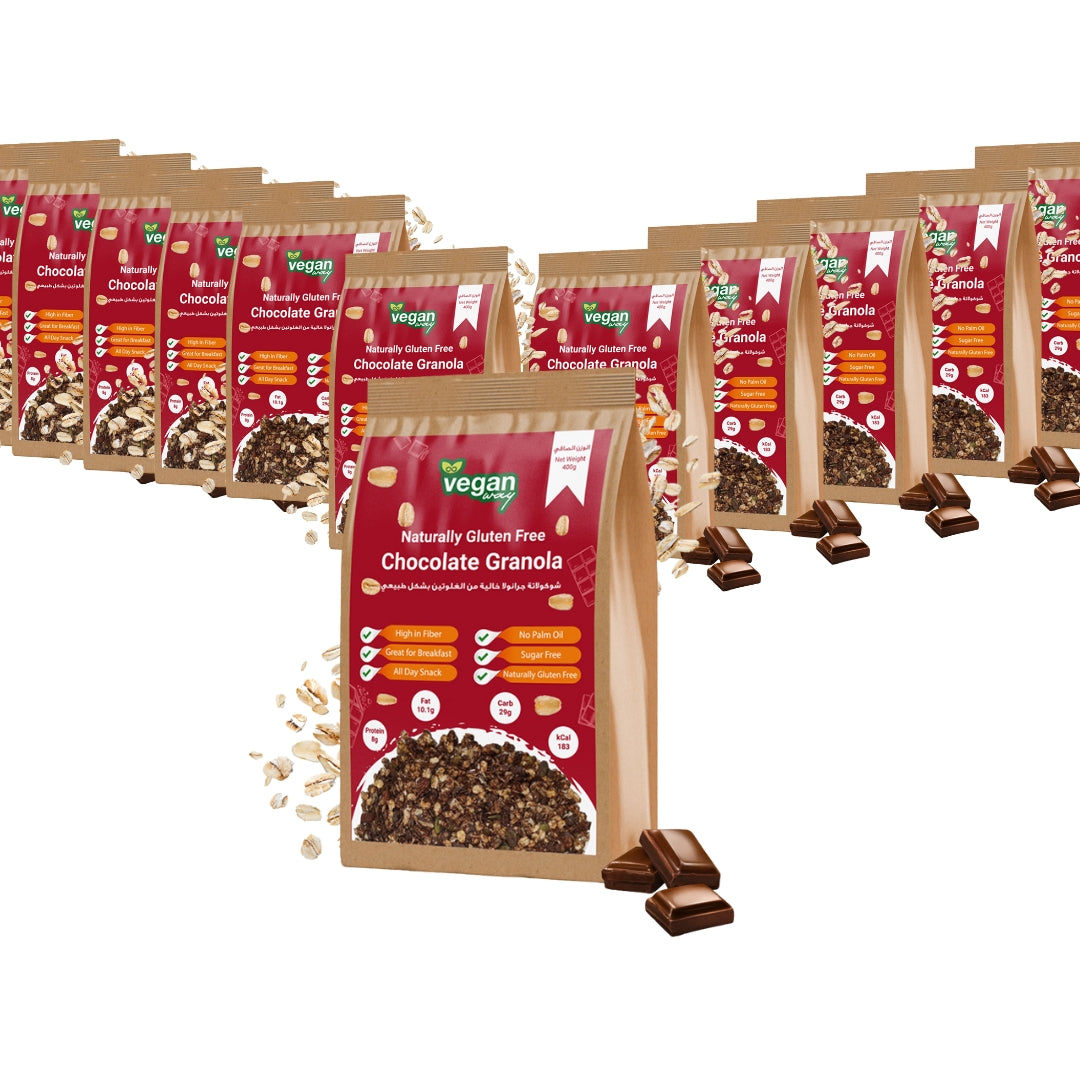VEGAN WAY Naturally Gluten Free Chocolate Granola - Vegan, Gluten Free, Sugar Free - Pack of 12 (400g each)