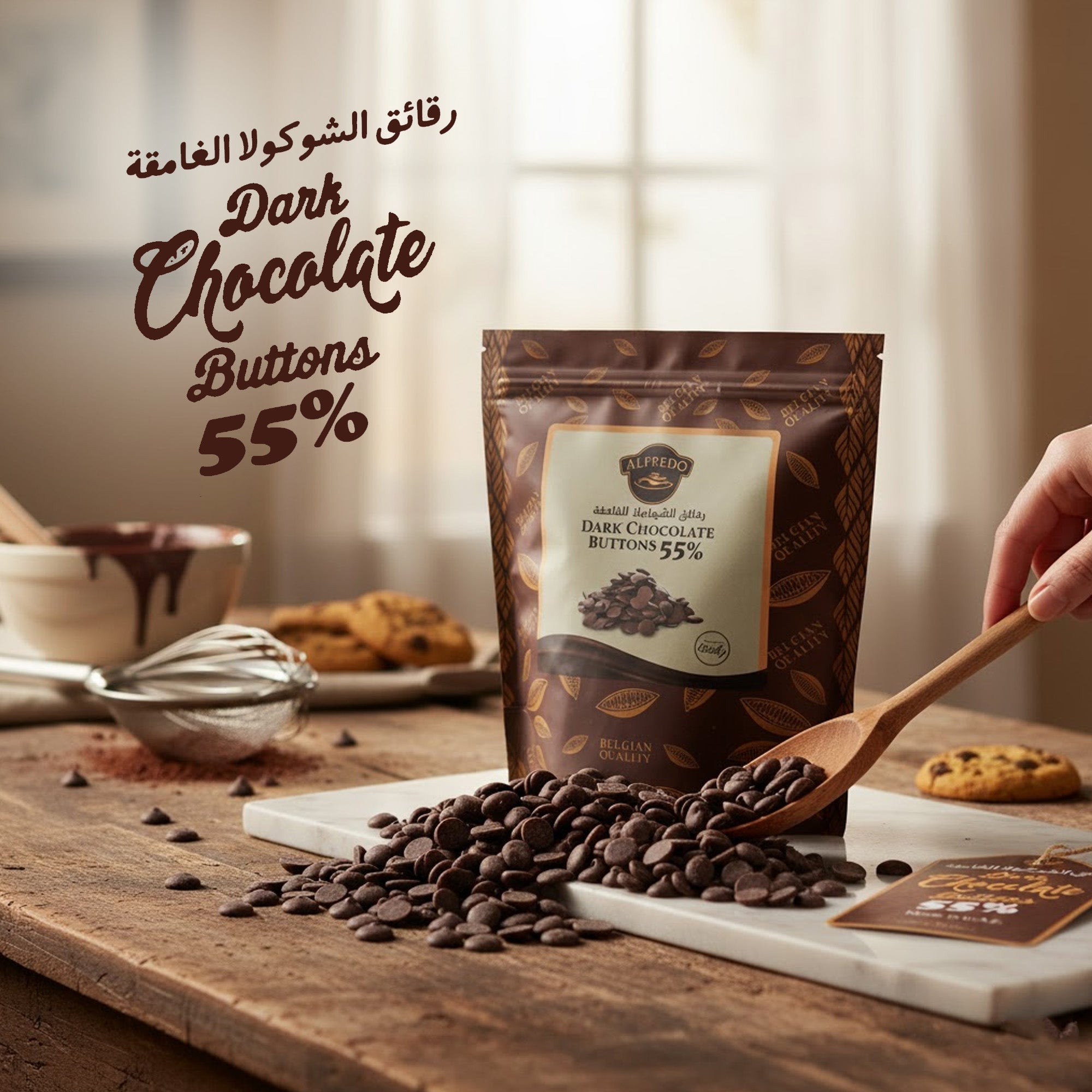 BAKING ESSENTIALS ALFREDO Dark Chocolate Buttons, 55%, 5kg