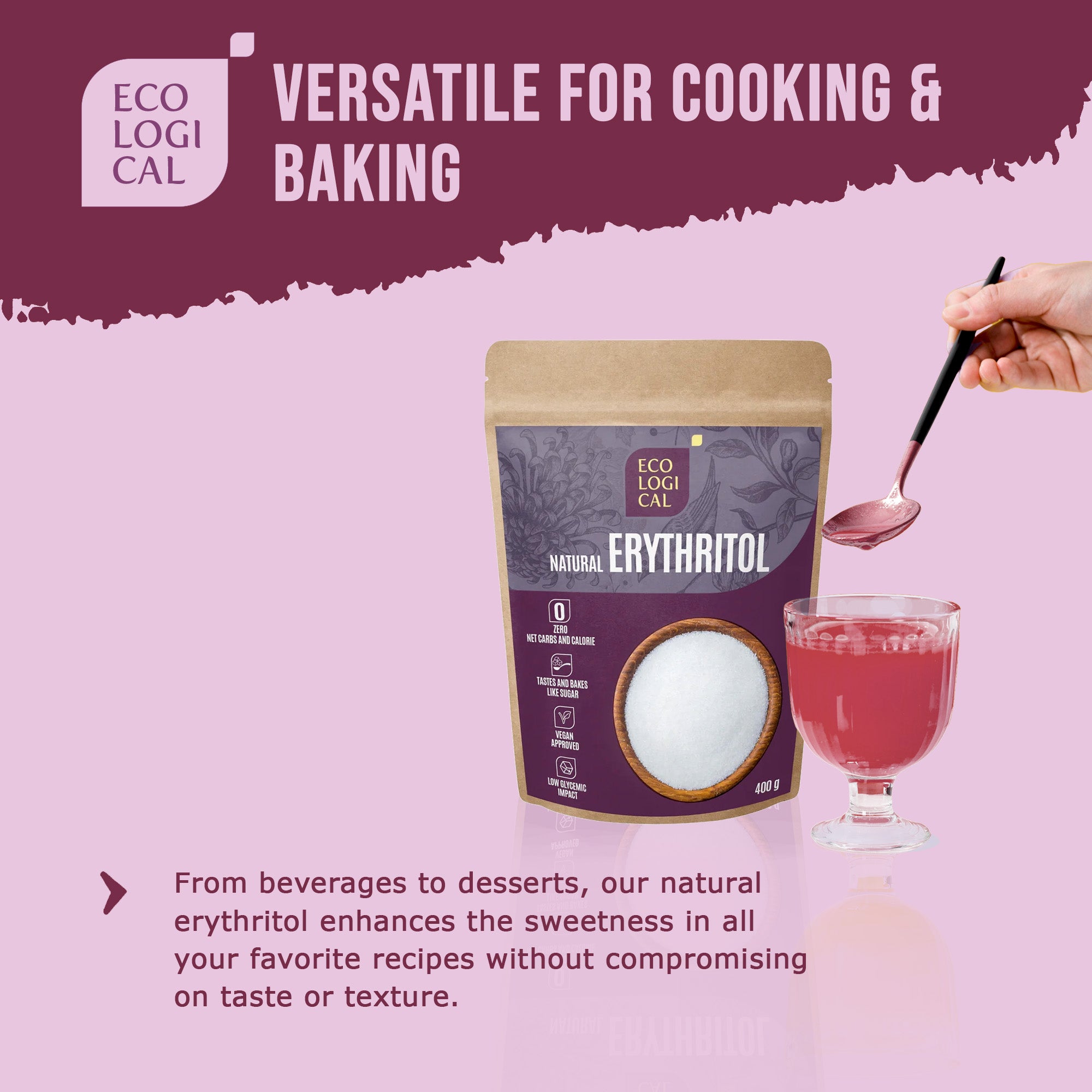 Pure ECOLOGICAL Natural Erythritol, 400g - Zero-Calorie Sweetener for Health-Conscious Living