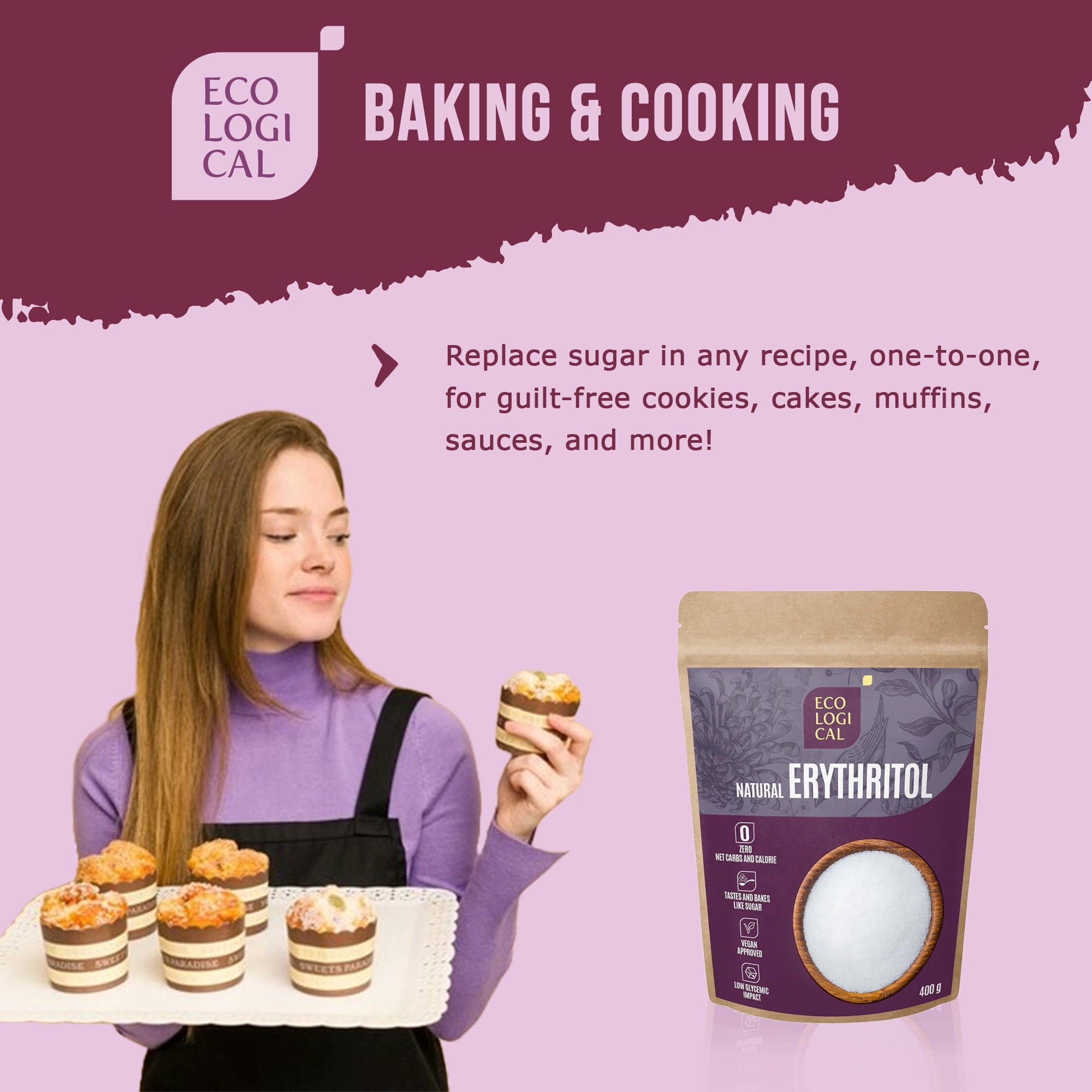 Pure ECOLOGICAL Natural Erythritol, 400g - Zero-Calorie Sweetener for Health-Conscious Living