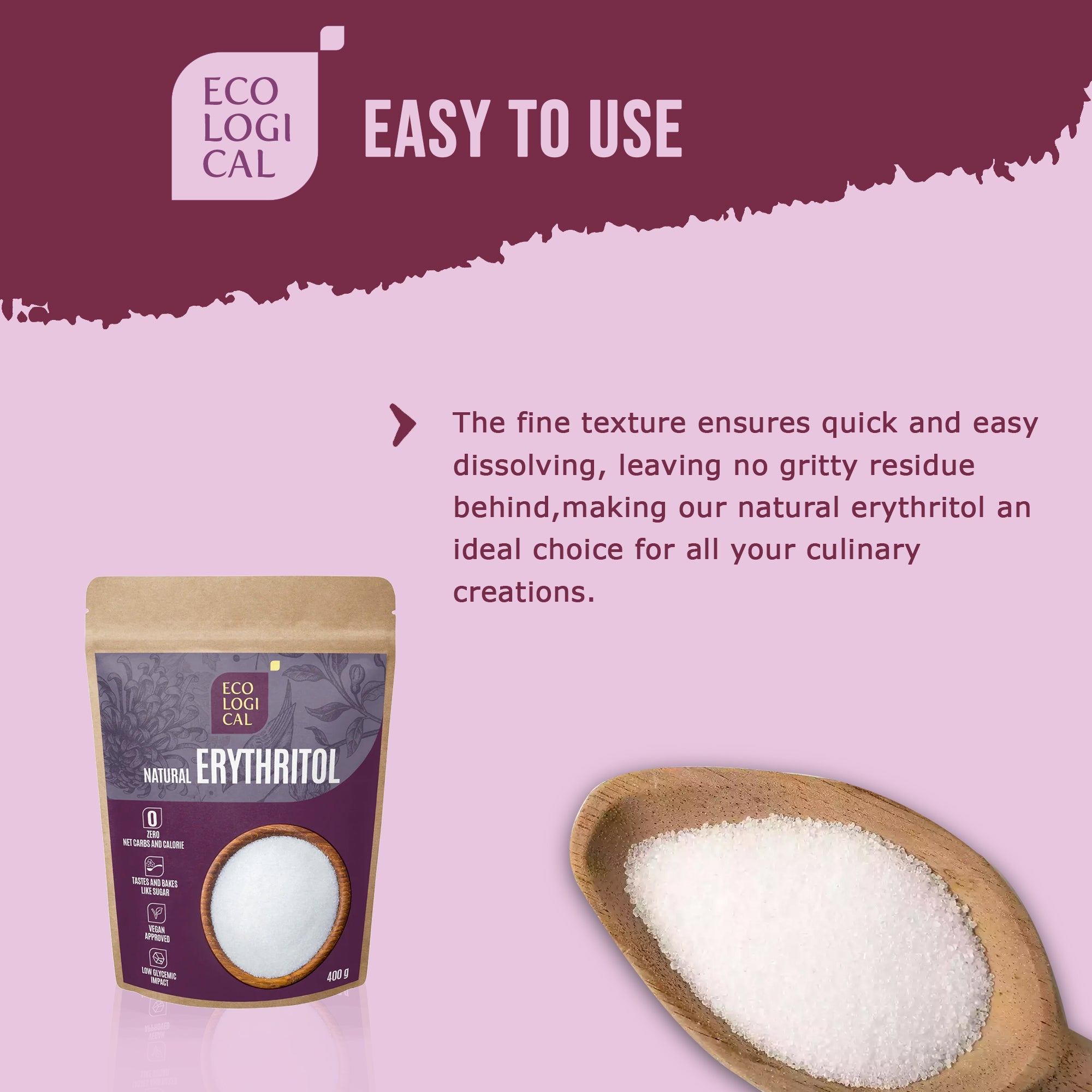 Pure ECOLOGICAL Natural Erythritol, 400g - Zero-Calorie Sweetener for Health-Conscious Living