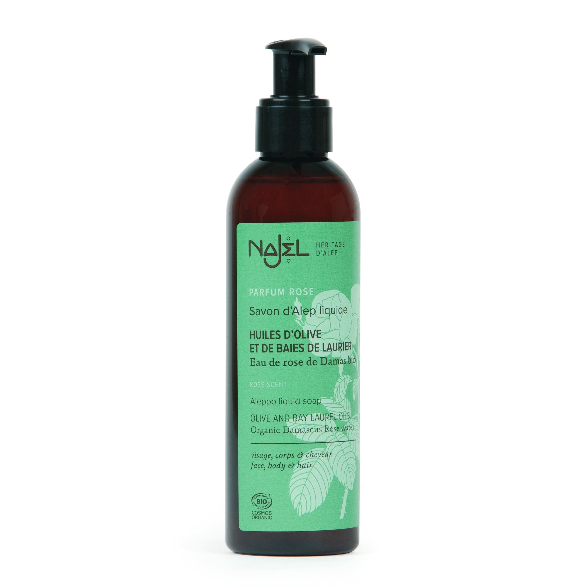 NAJEL Organic Skincare - Aleppo Liquid Soap Damascus Rose Water, 200ml