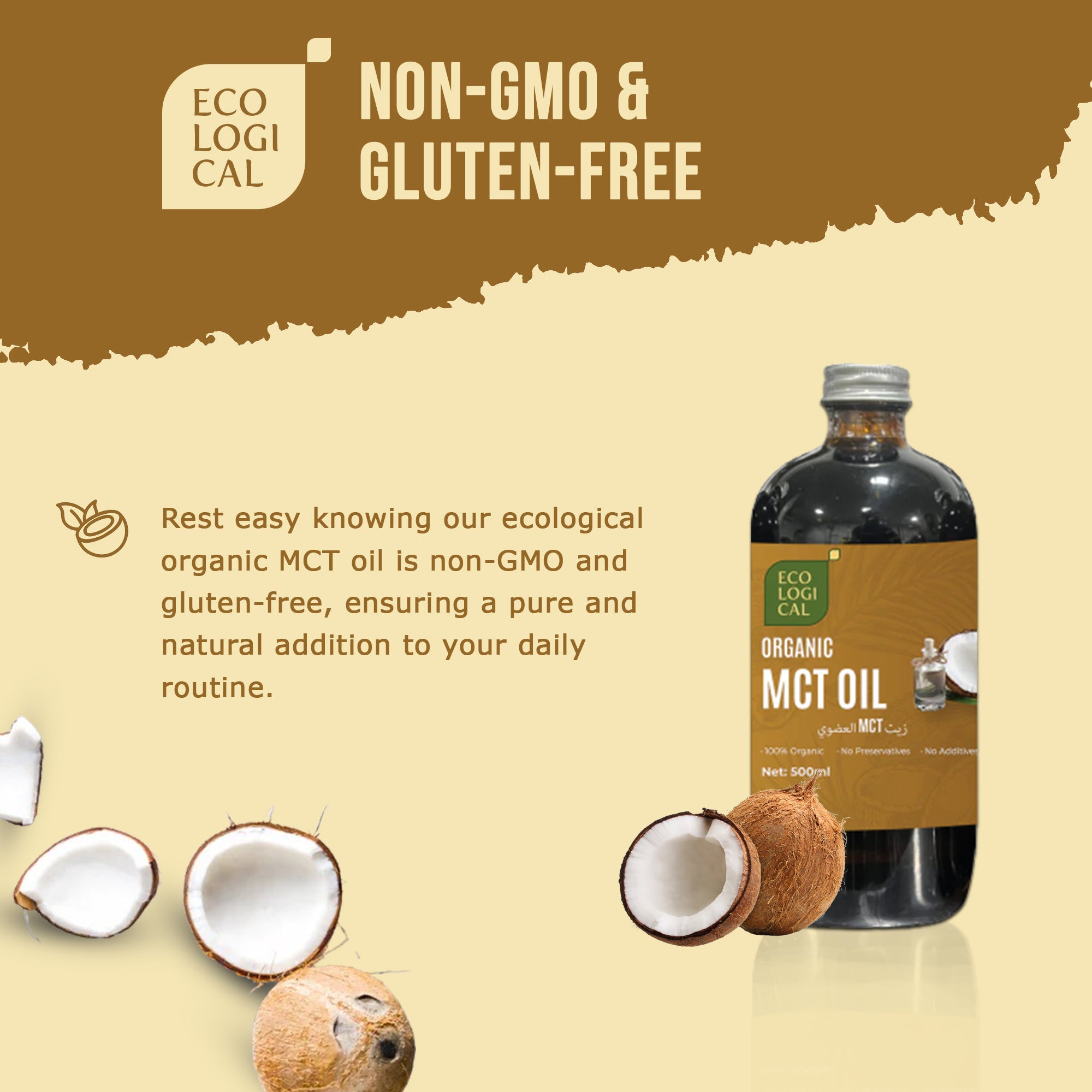 ECOLOGICAL Organic MCT Oil - Premium 500ml for Clean Energy and Wellness