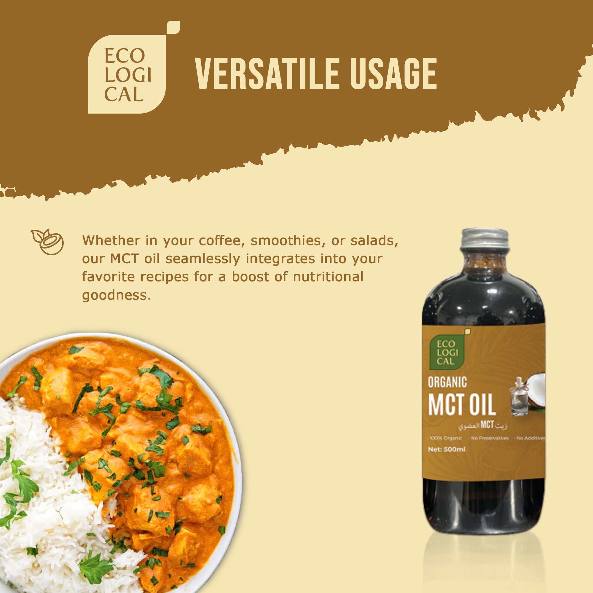 ECOLOGICAL Organic MCT Oil - Premium 500ml for Clean Energy and Wellness