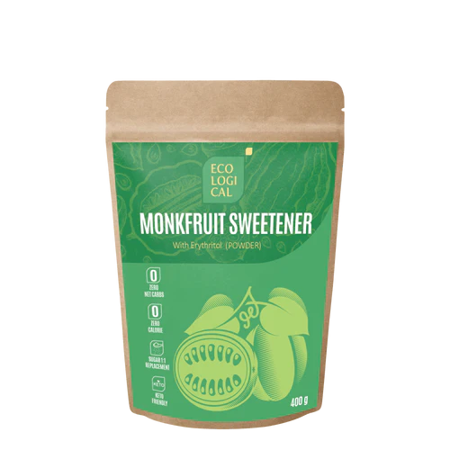 Premium ECOLOGICAL Monkfruit Powder with Erythritol, 400g - Sugar-Free Sweetener for Healthy Living
