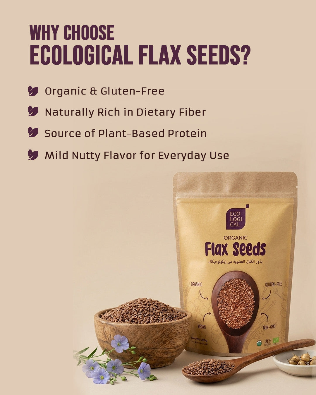 ECOLOGICAL Organic Flax Seeds, 250g