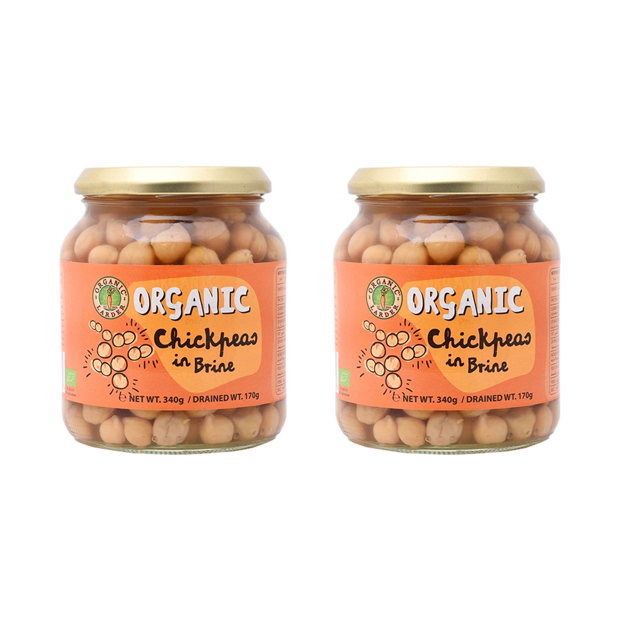 Organic Larder Chickpeas in Brine 340g, PACK OF 2