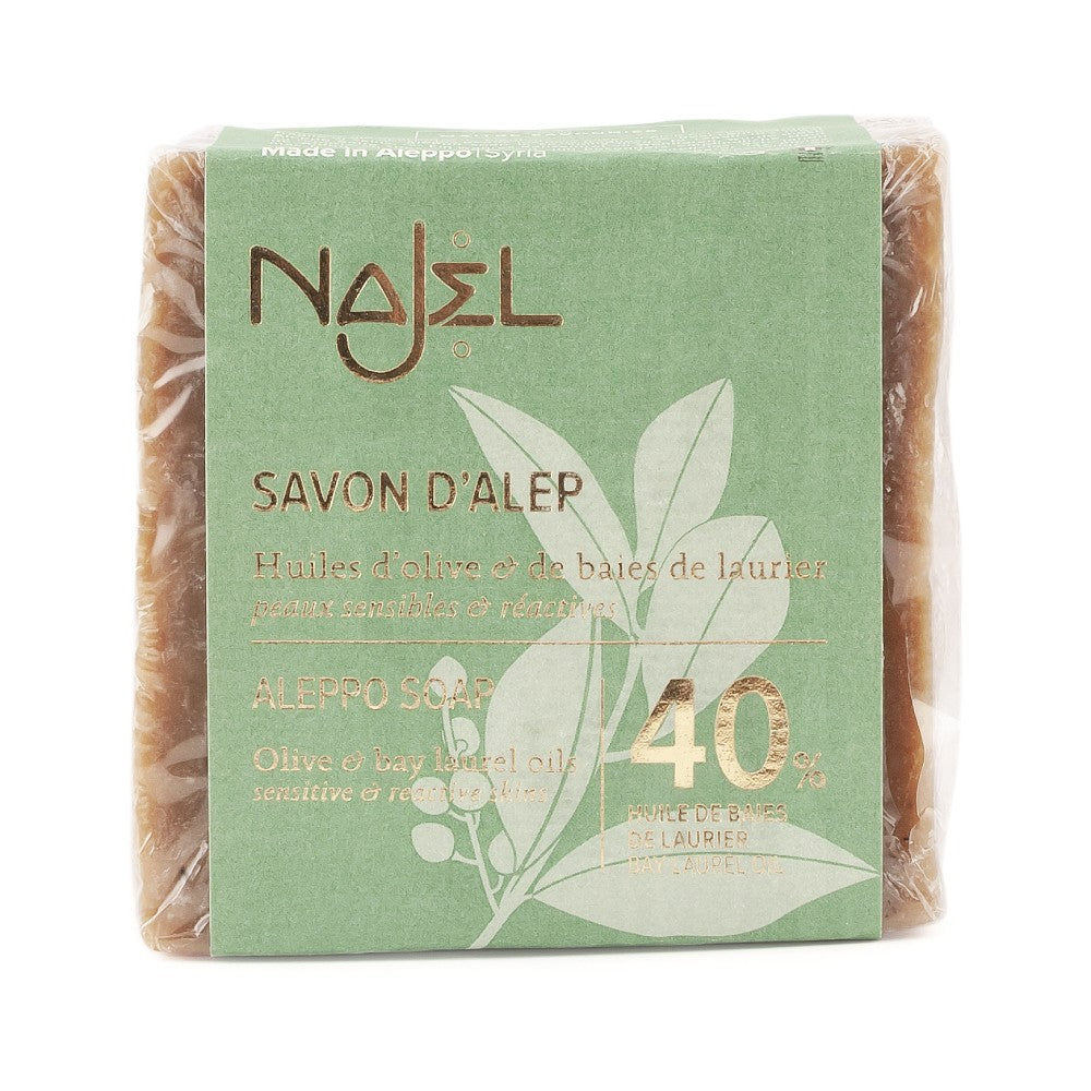 NAJEL Organic Skincare - Aleppo Soap Olive &amp; Bay Laurel Oils (40% BLO), 185g, Organic, Vegan