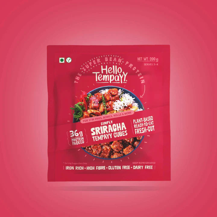 HELLO TEMPEYY Simply Sriracha Tempeh Cubes, 200g - Vegan, Gluten Free