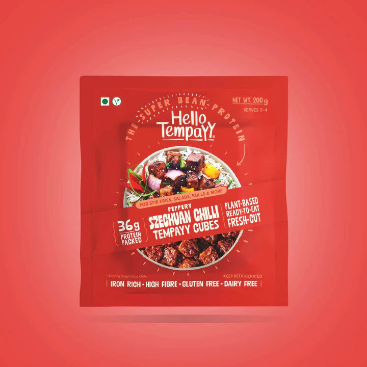 HELLO TEMPEYY Peppery Szechuan Chilli Tempeh Cubes, 200g - Vegan, Gluten Free