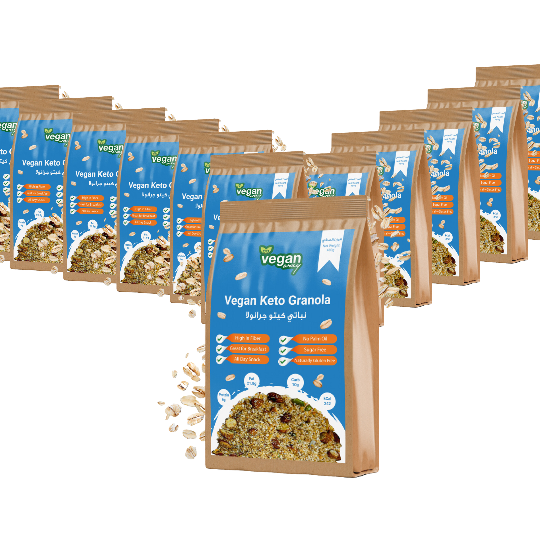 VEGAN WAY Vegan Keto Granola, Breakfast Muesli with Nuts & Seeds - Vegan, Gluten Free, Keto Friendly, Sugar Free - Pack of 12 (400g each)