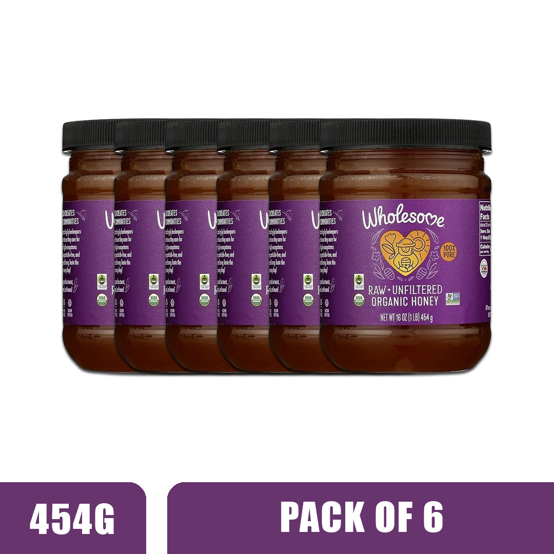 WHOLESOME Sweeteners Organic Honey, Raw Unfiltered - Pack of 6 (454g each)