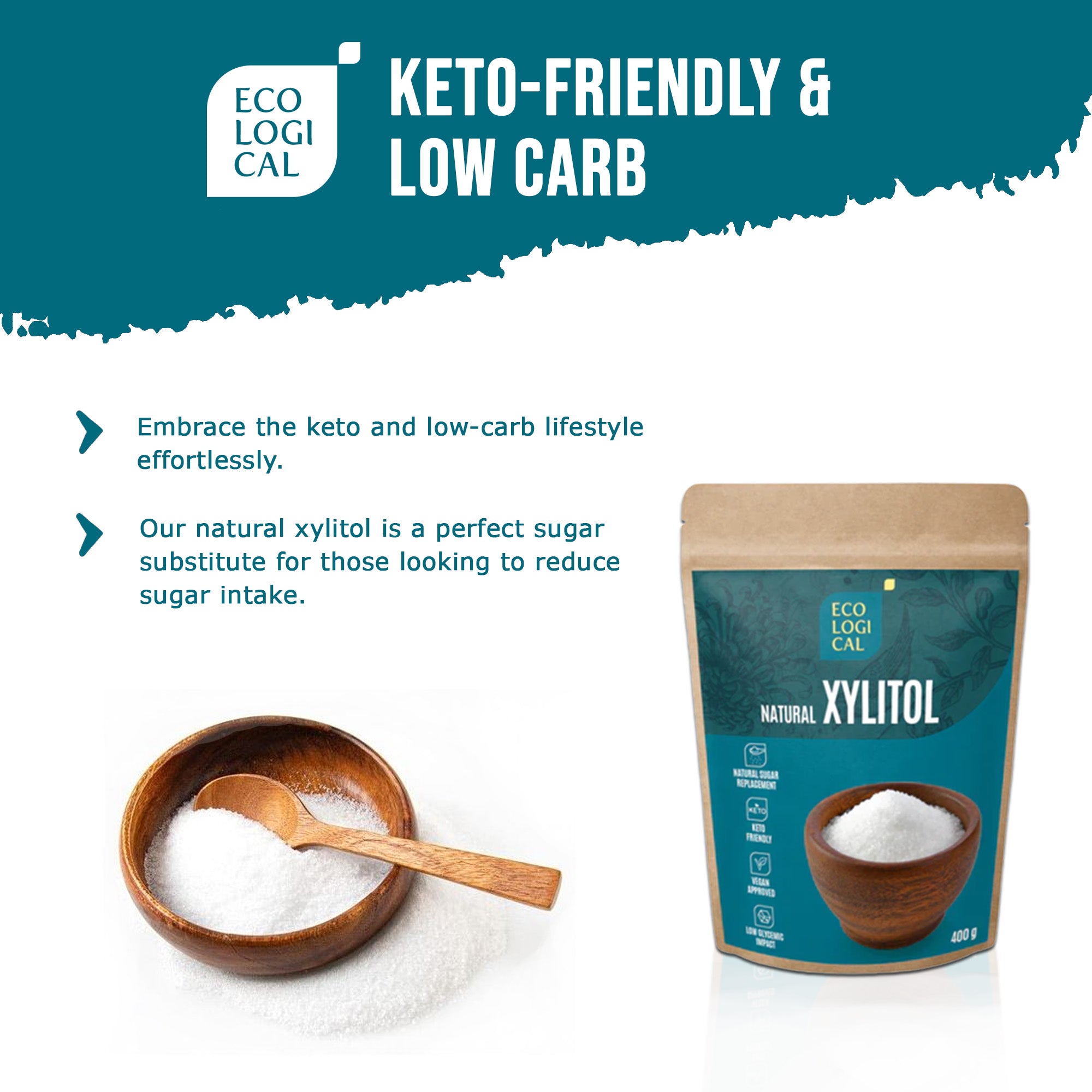 Premium ECOLOGICAL Natural Xylitol, 400g - Sugar Substitute for Healthy and Sustainable Living