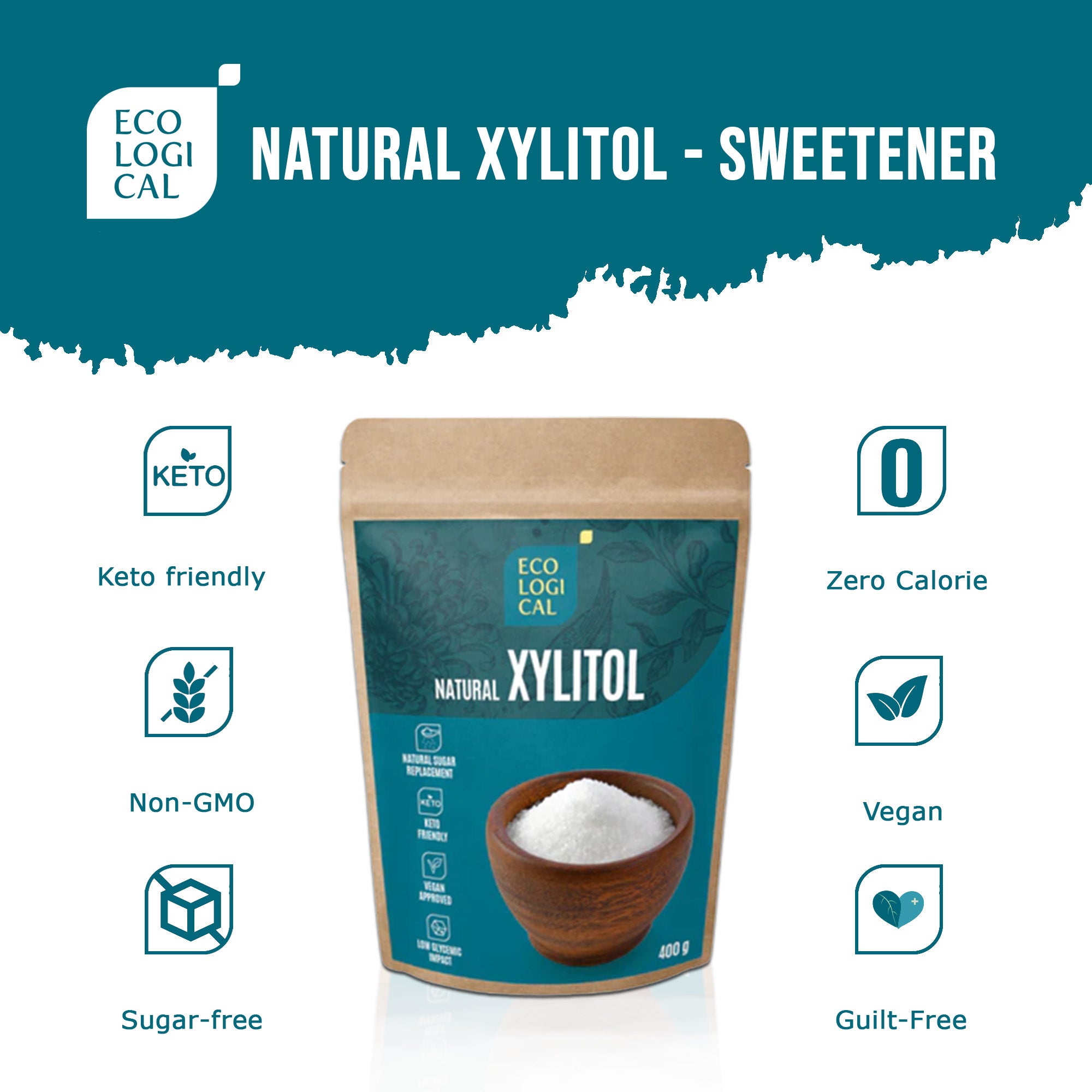 Premium ECOLOGICAL Natural Xylitol, 400g - Sugar Substitute for Healthy and Sustainable Living