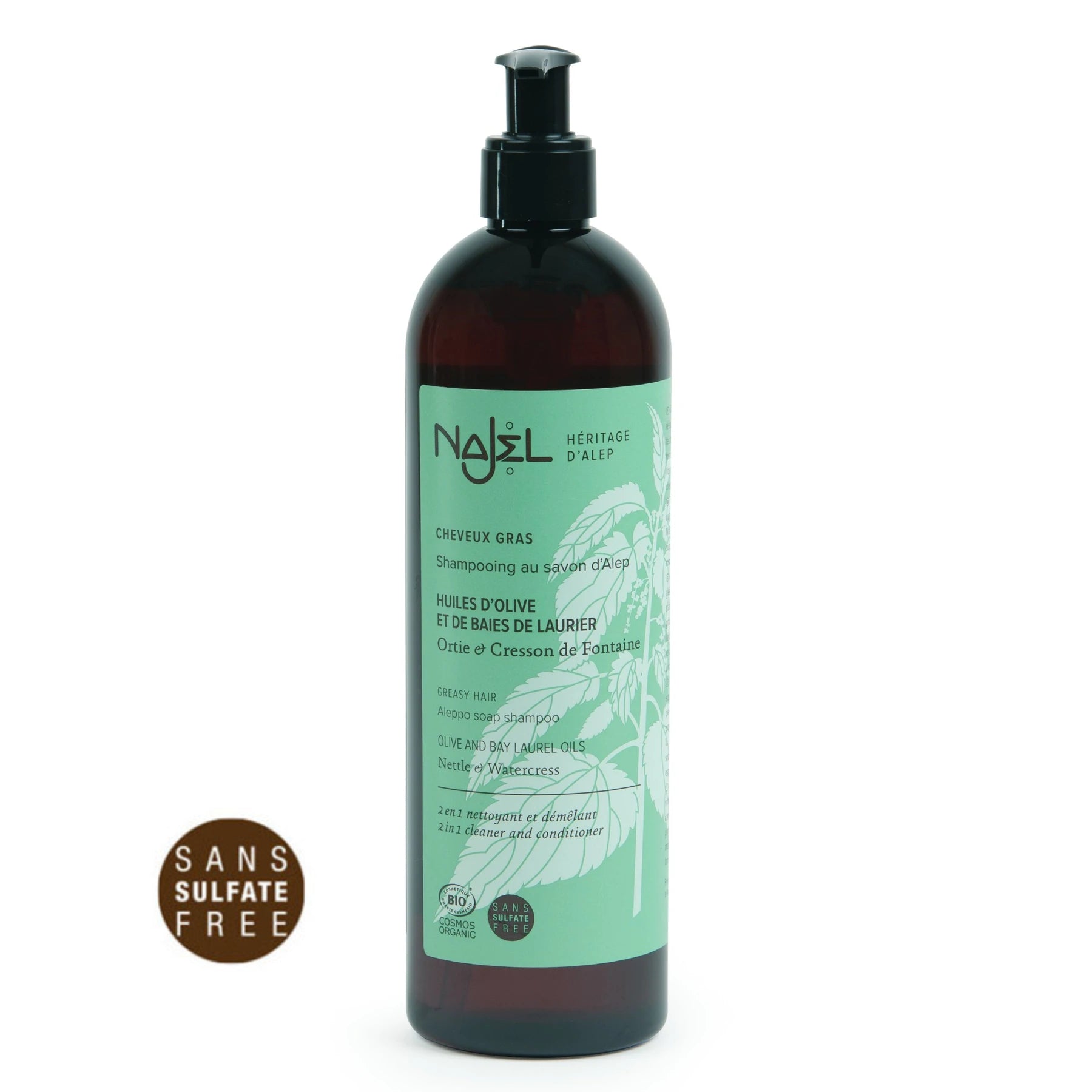 NAJEL Organic Skincare - Aleppo Soap Shampoo Greasy Hair, 500ml, Organic, Vegan