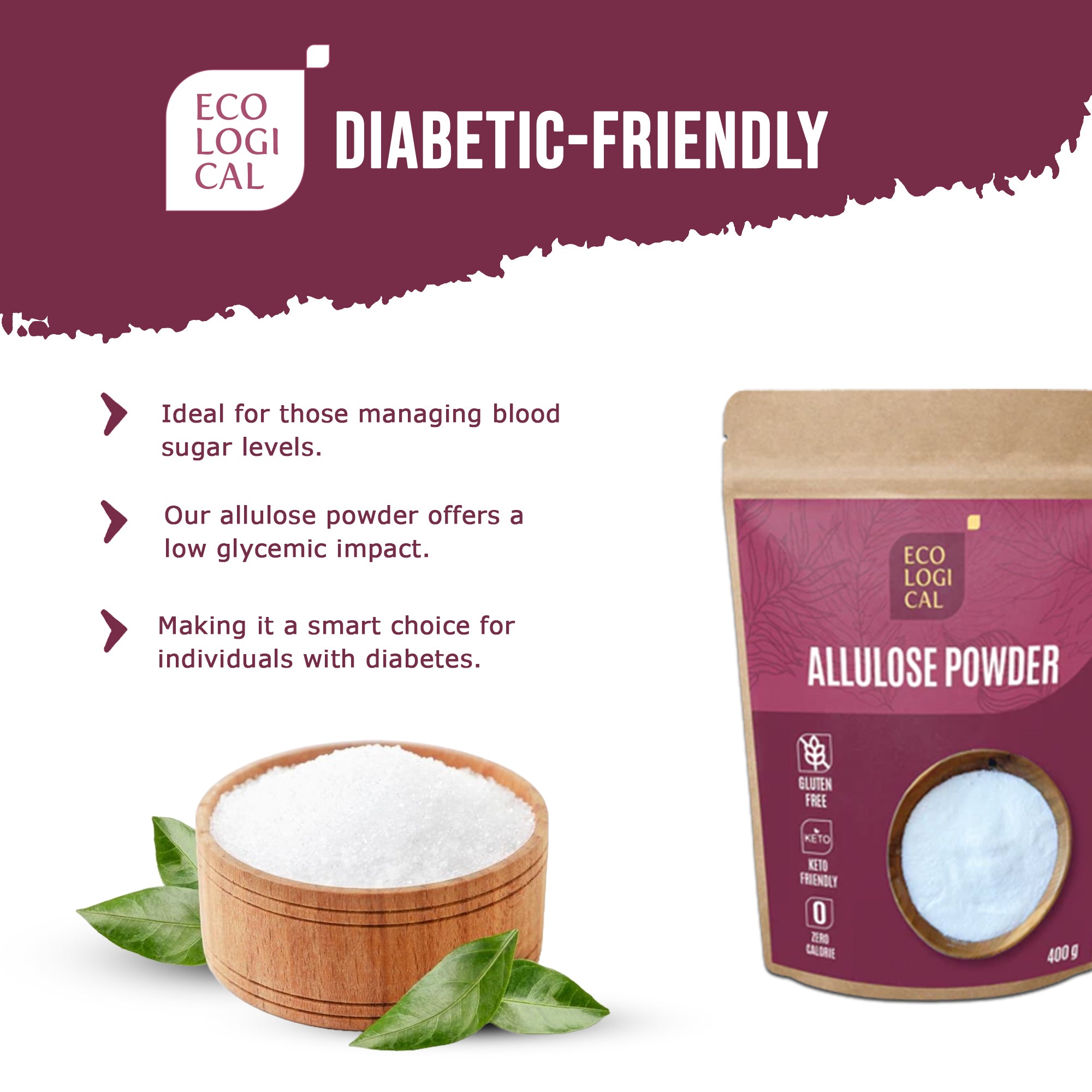 ECOLOGICAL Allulose Powder, 400g - Zero-Calorie Sugar Substitute
