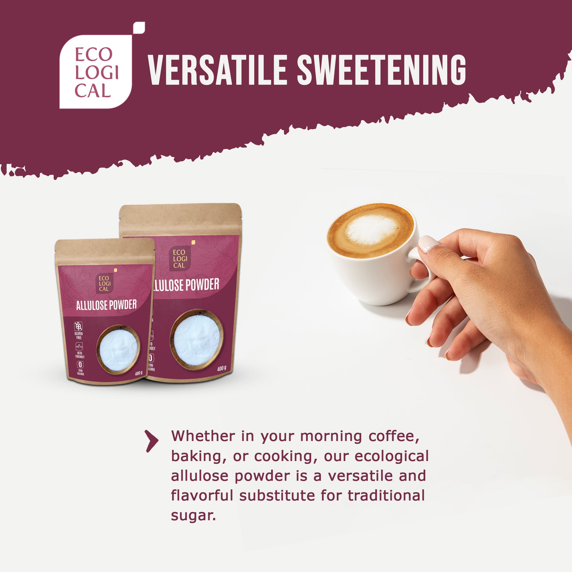 ECOLOGICAL Allulose Powder, 400g - Zero-Calorie Sugar Substitute