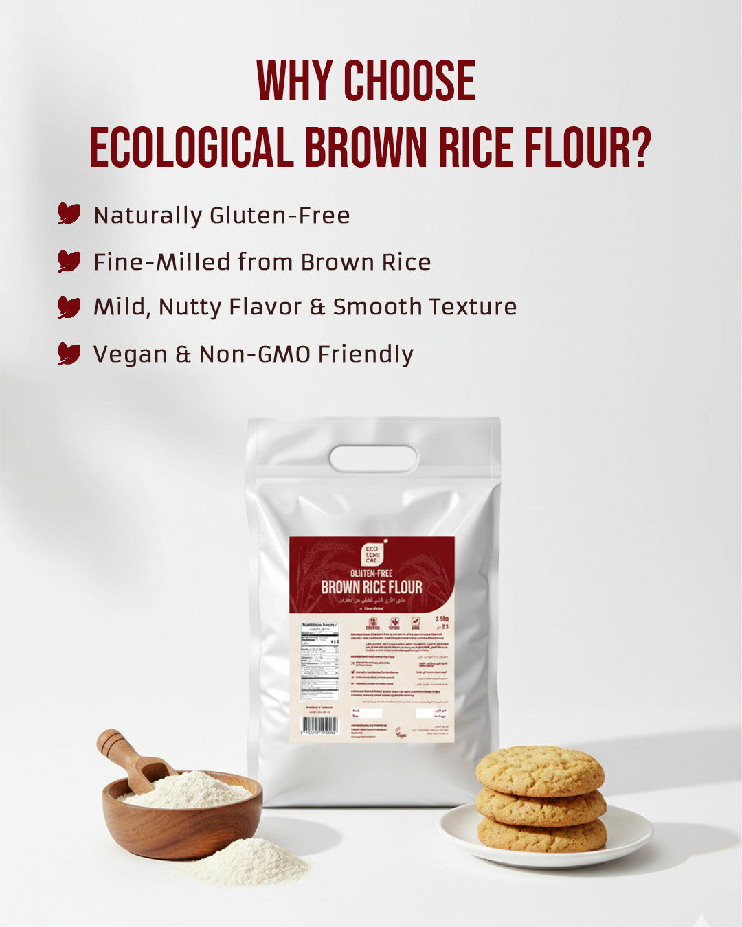 ECOLOGICAL Gluten-Free Brown Rice Flour, 2.5 kg