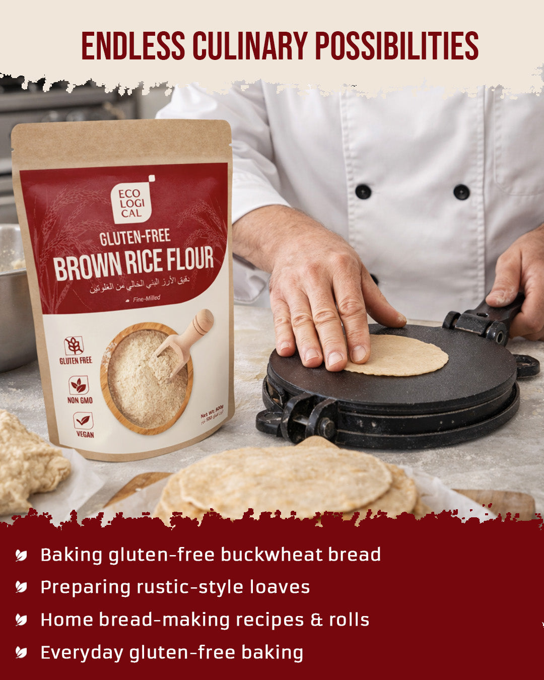 ECOLOGICAL Gluten-Free Brown Rice Flour, 500g