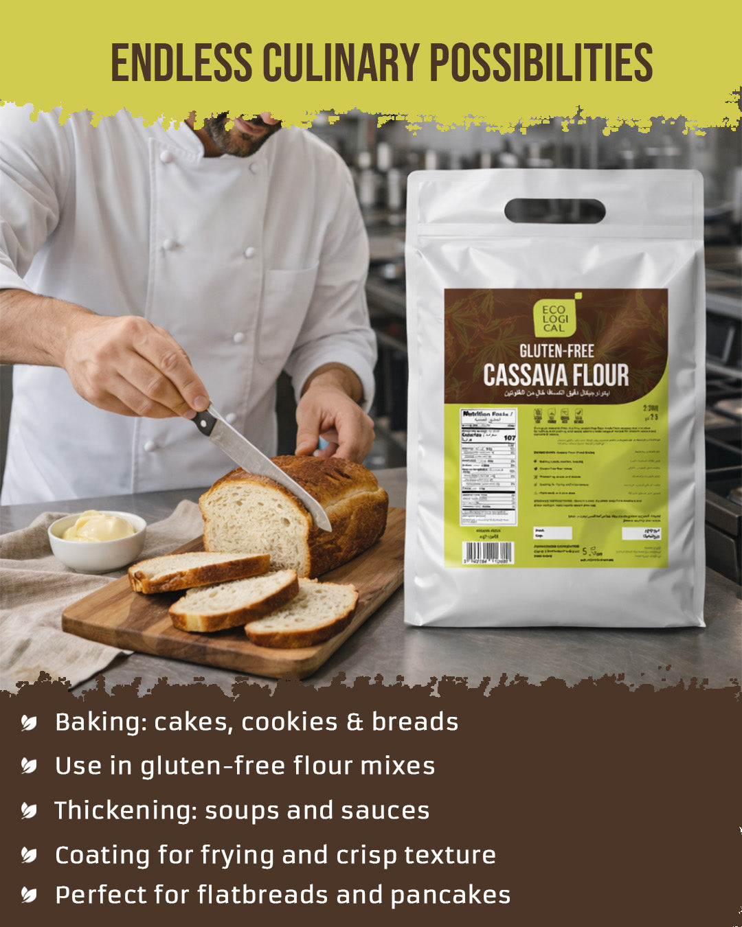 ECOLOGICAL Gluten-Free Cassava Flour, 2.5 Kg