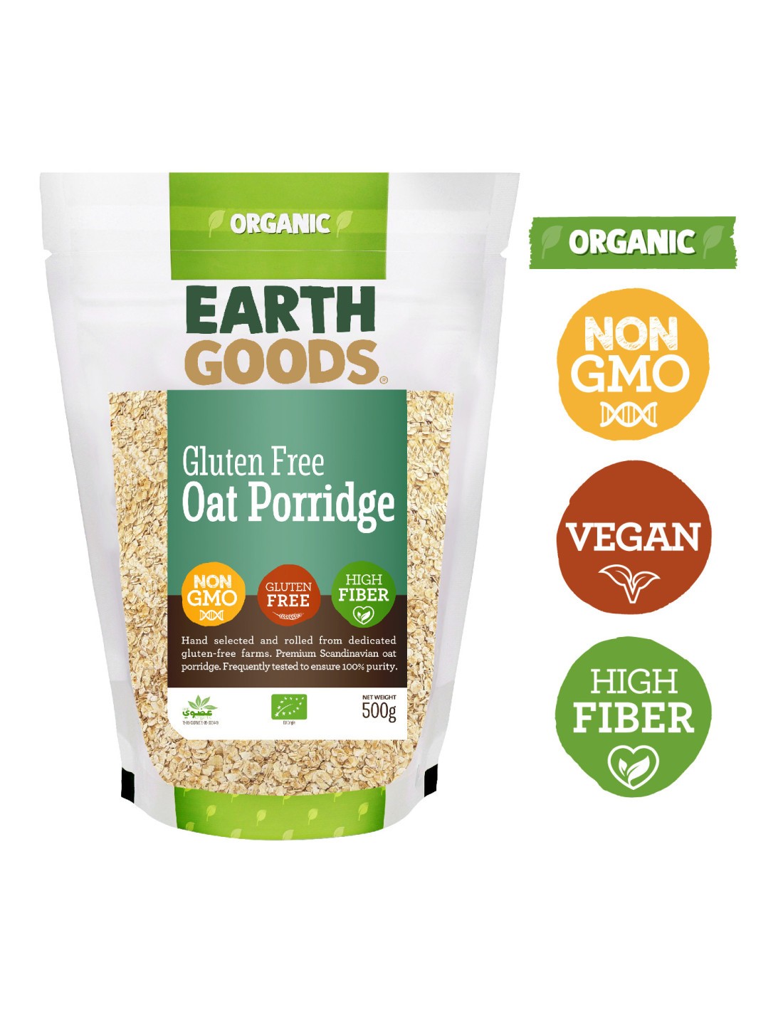 EARTH GOODS Organic Gluten Free Oat Porridge, 500g - Organic, Vegan, Gluten Free, Non GMO