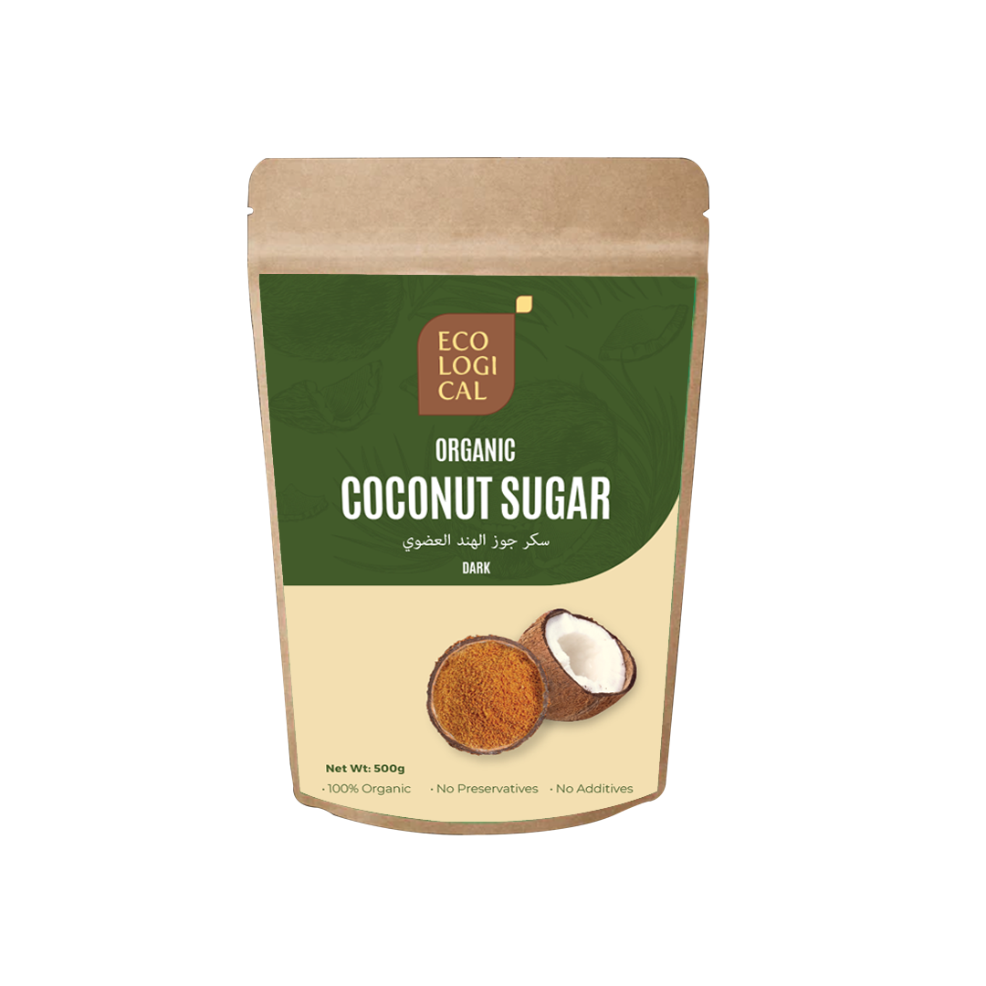 ECOLOGICAL Organic Coconut Sugar, Dark, 500g - Unrefined Sweetener for Healthier Living