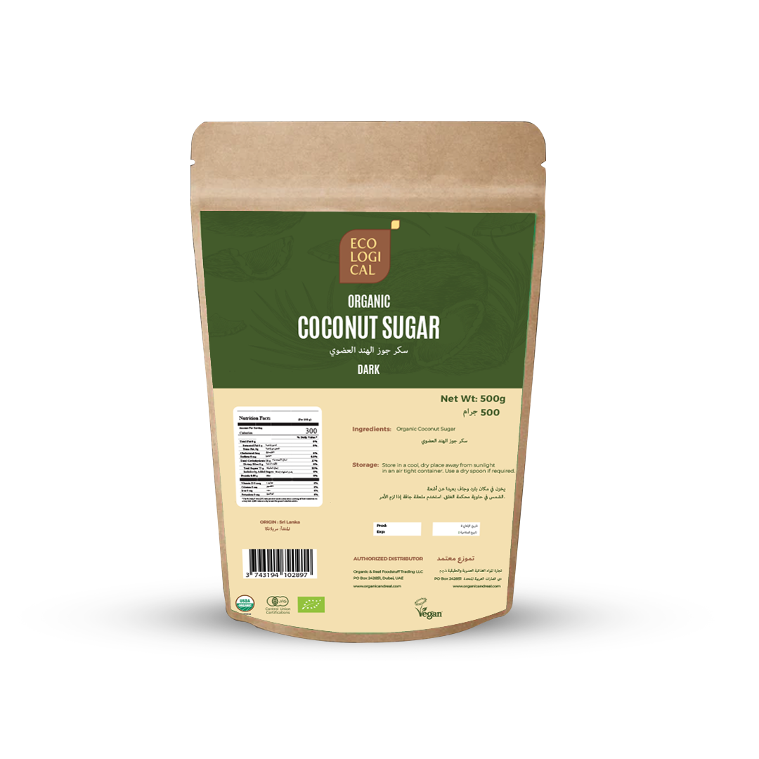 ECOLOGICAL Organic Coconut Sugar, Dark, 500g - Unrefined Sweetener for Healthier Living