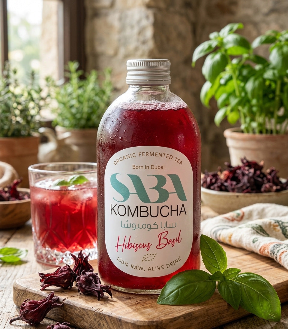 SABA Kombucha Hibiscus & Basil, 270ml - Pack of 6