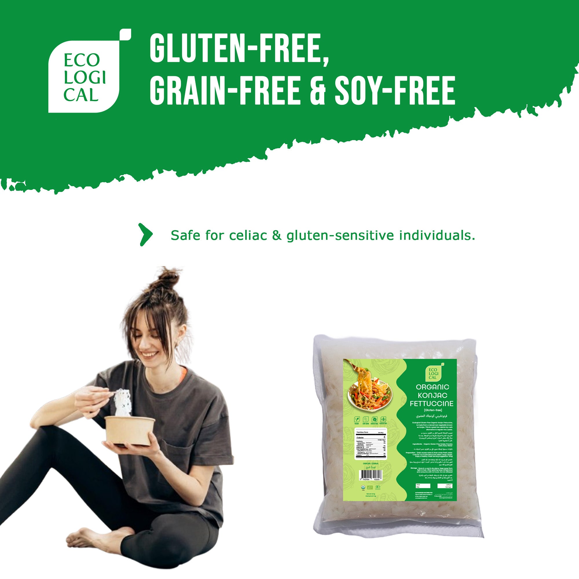 ECOLOGICAL Organic Konjac Fettuccine 1 Kg (Drained) Gluten Free