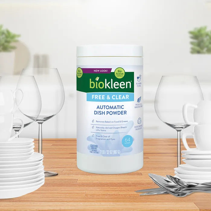 BIOKLEEN Free & Clear Automatic Dish Soap Powder - Pack of 12 (2lb each)