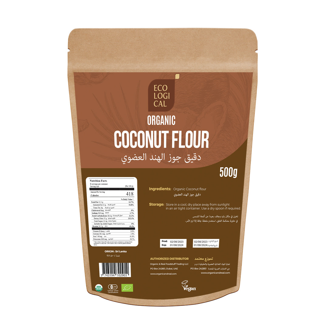 Premium ECOLOGICAL Organic Coconut Flour, 500g - Gluten-Free & Versatile for Healthy Baking