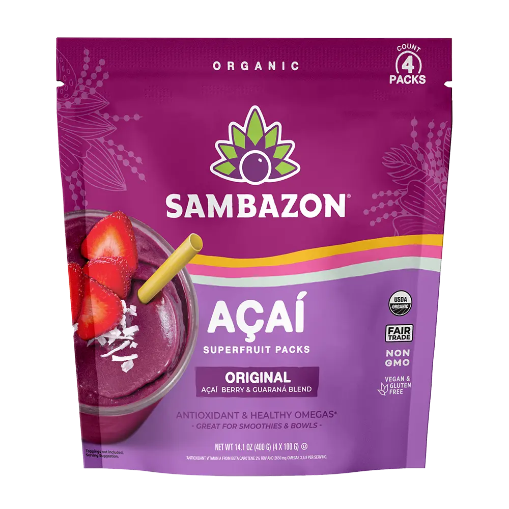 SAMBAZON Organic Original Blend Acai Smoothie, 4 x 100g