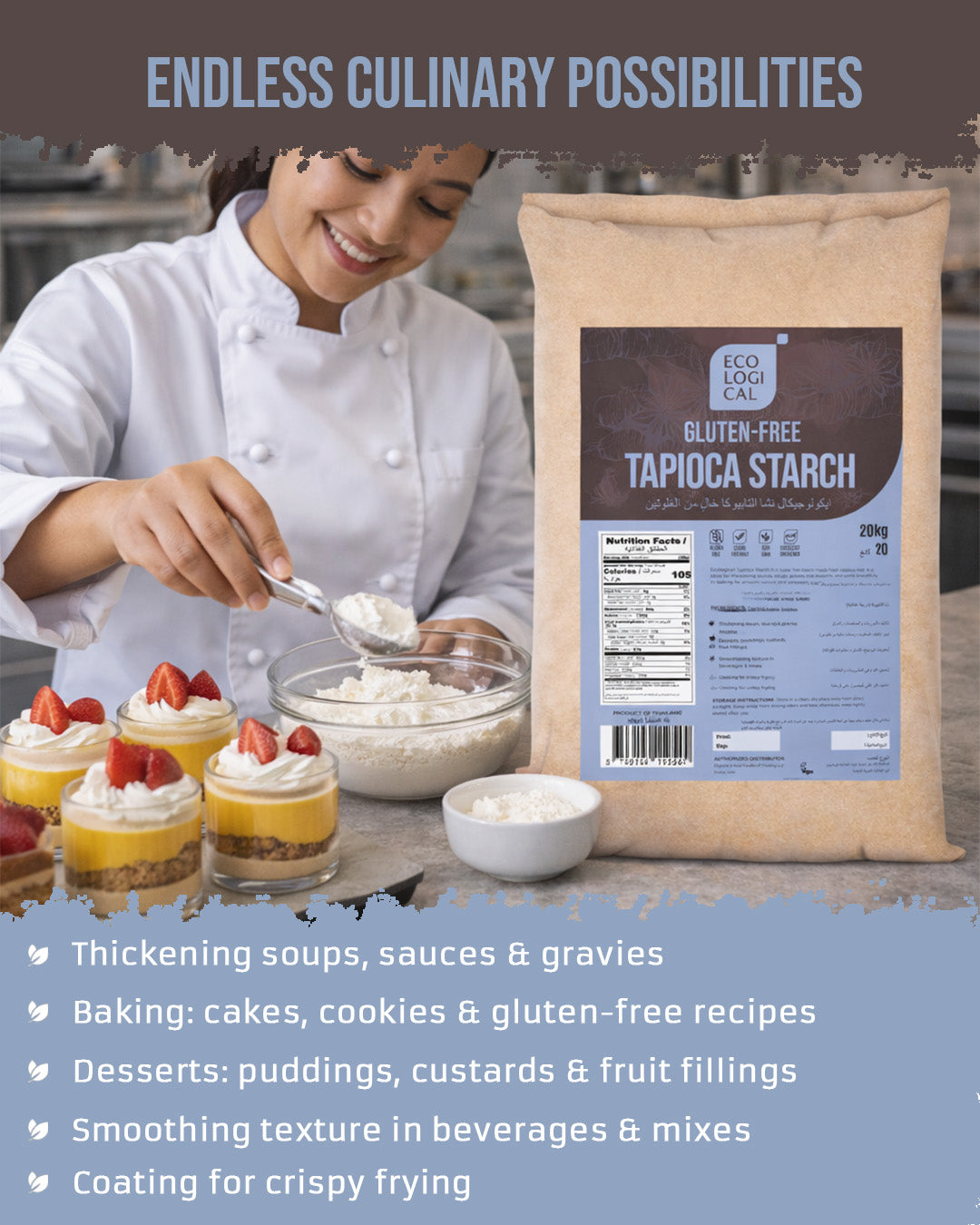 ECOLOGICAL Gluten-Free Tapioca Starch, 20 Kg