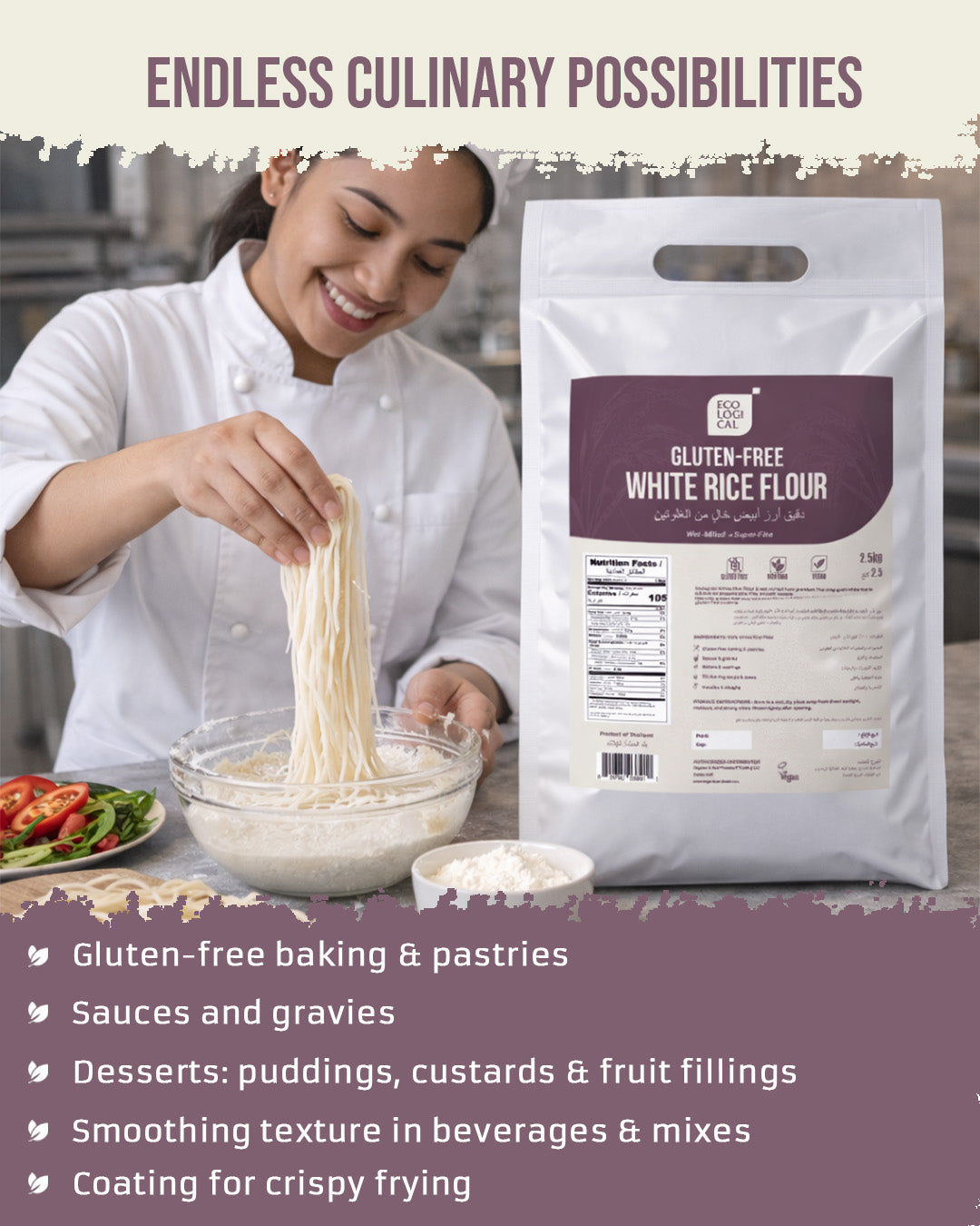 ECOLOGICAL Gluten-Free White Rice Flour, 2.5 Kg