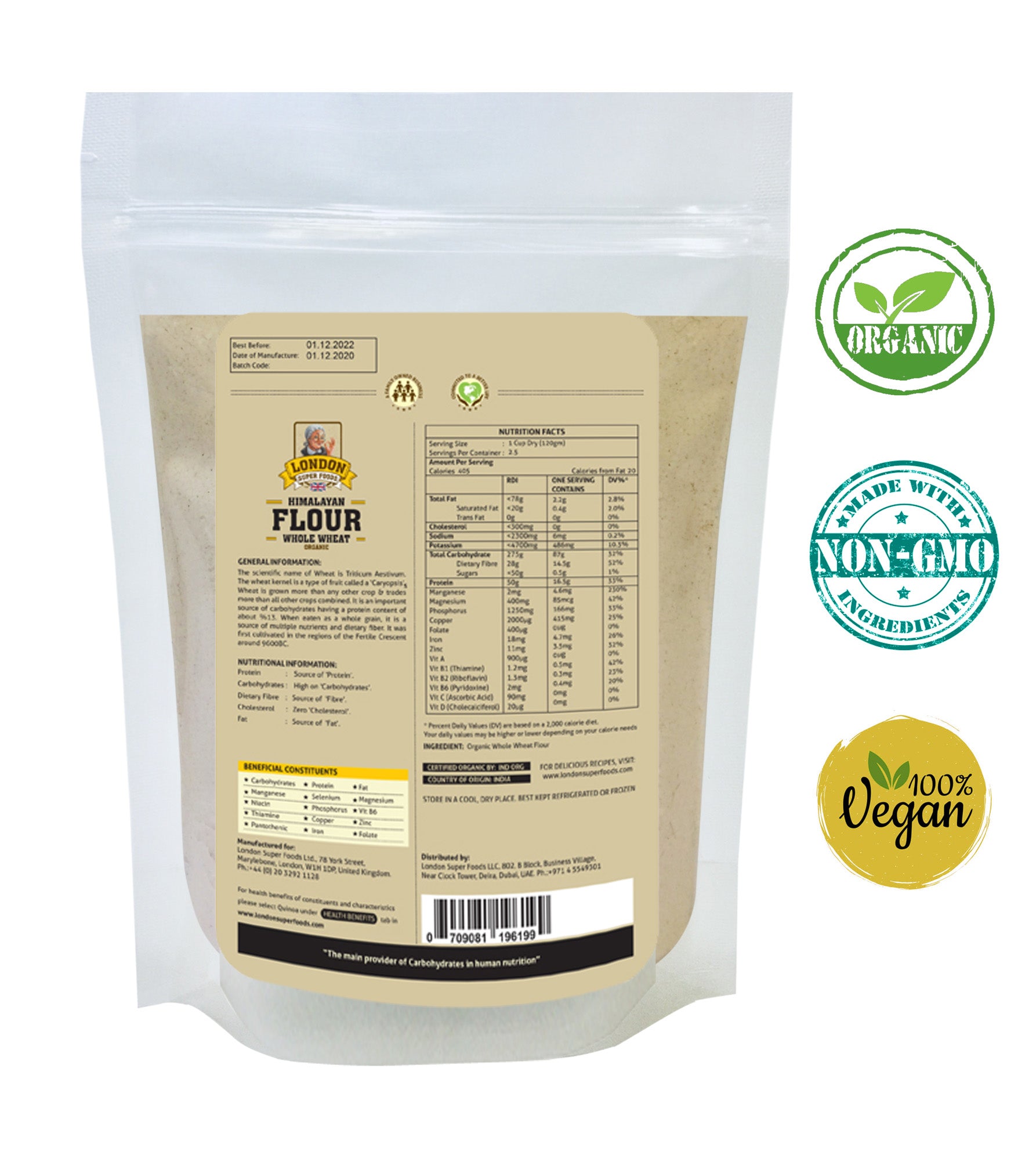LONDON SUPER FOODS Organic Himalayan Whole Wheat Flour, 300g